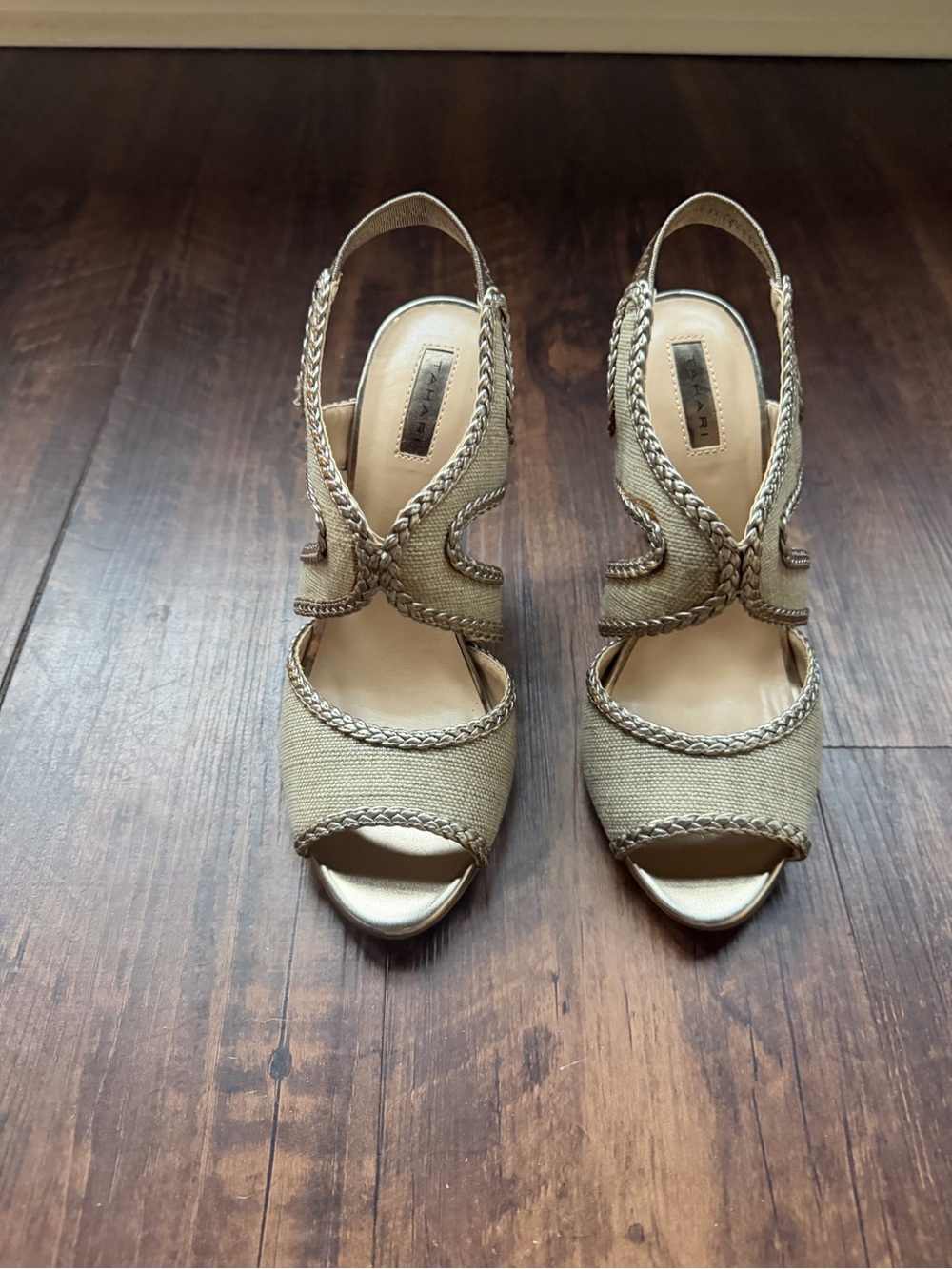 Beige Braided Slingback Heels